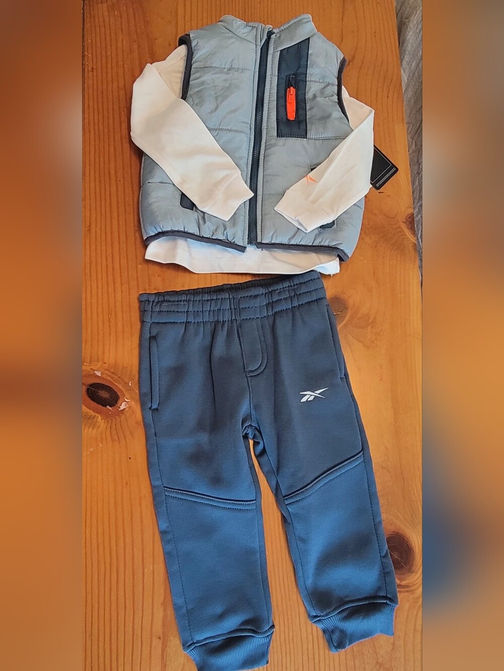 Reebok 3pc Vest Jog Set Dusty Blue 12-18M